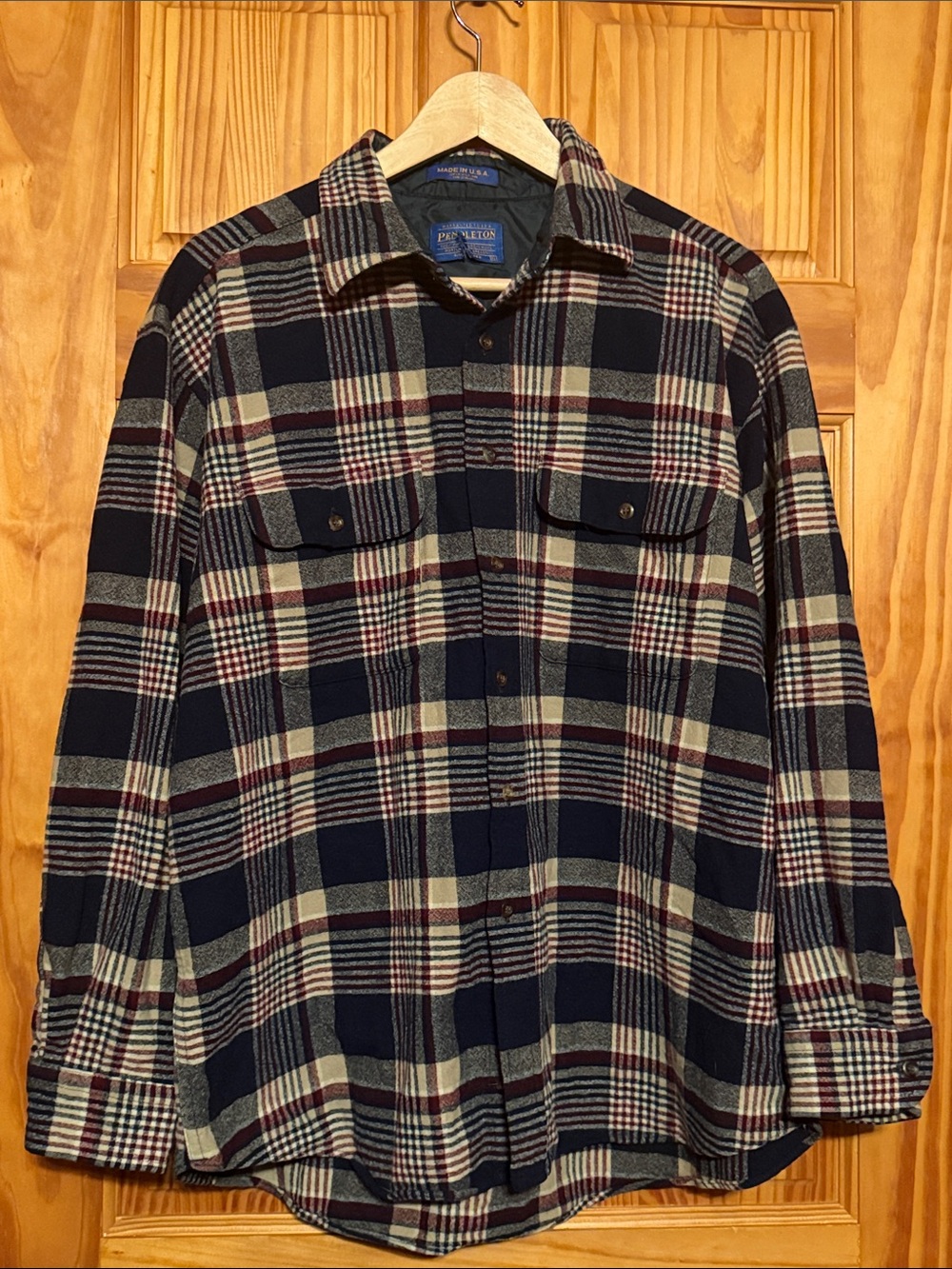 Pendleton Men’s Navy, Cream & Red Plaid Button-Down Shirt